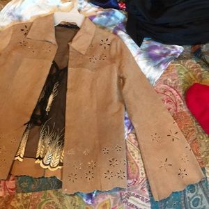 Nude suede jacket with floral cutouts